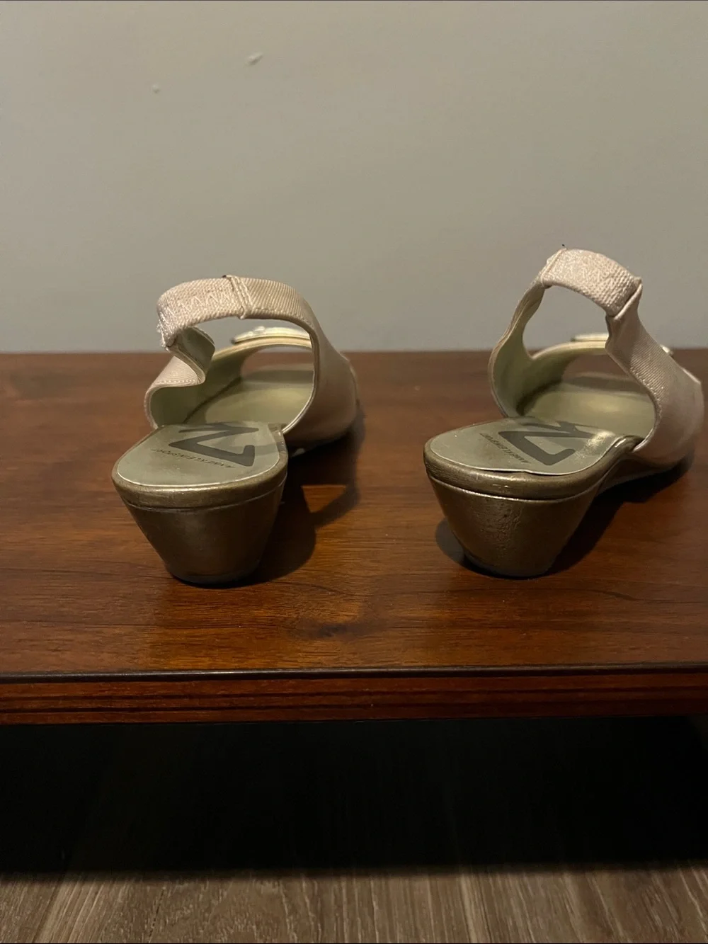 Anne Klein Cream and Gold Slingback Peep-Toe Flats